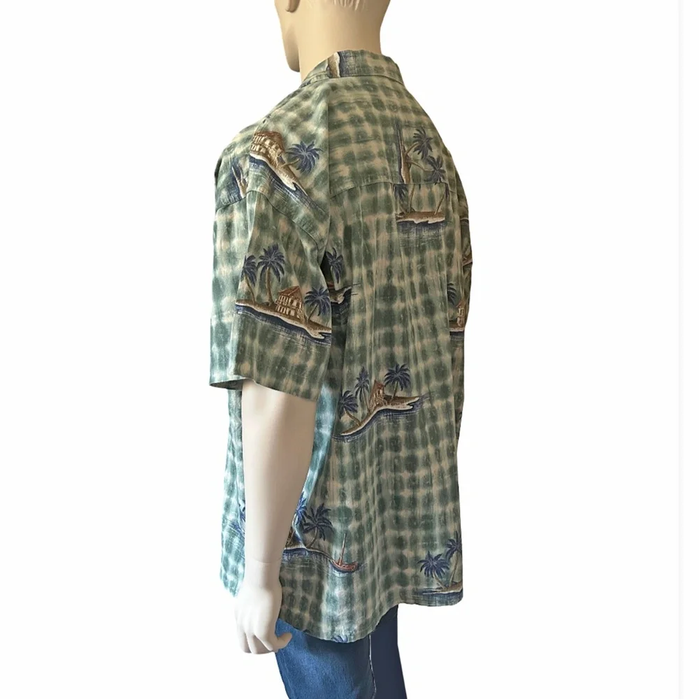 Chaps Ralph Lauren Hawaiian Shirt Tiki Aloha Print Cotton Linen Island Print - Picture 5 of 16